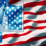 Patriotic Hymns for Church: Kits, Scripts & 50 Hymns A church with a large american flag draped across the front