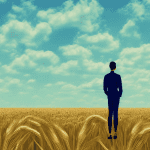 A person standing in a field of wheat