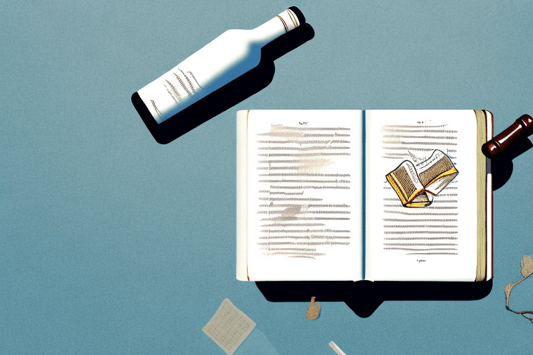 Una botella de vino con una biblia abierta en una página de texto