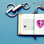 A bible with a heart-shaped lock on it