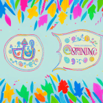 A church bulletin board with colorful spring decorations