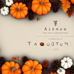 A church bulletin board decorated with autumn-themed items such as pumpkins